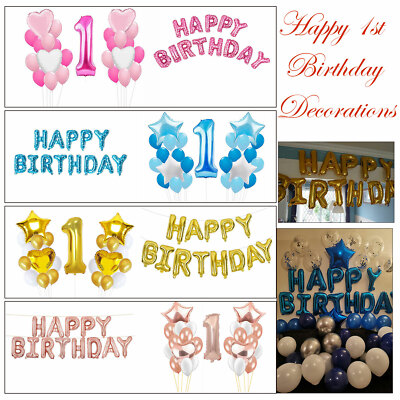 1. Happy Birthday Folienballons Einjährig Baby Mädchen Junge Nummer 1 Party Deko