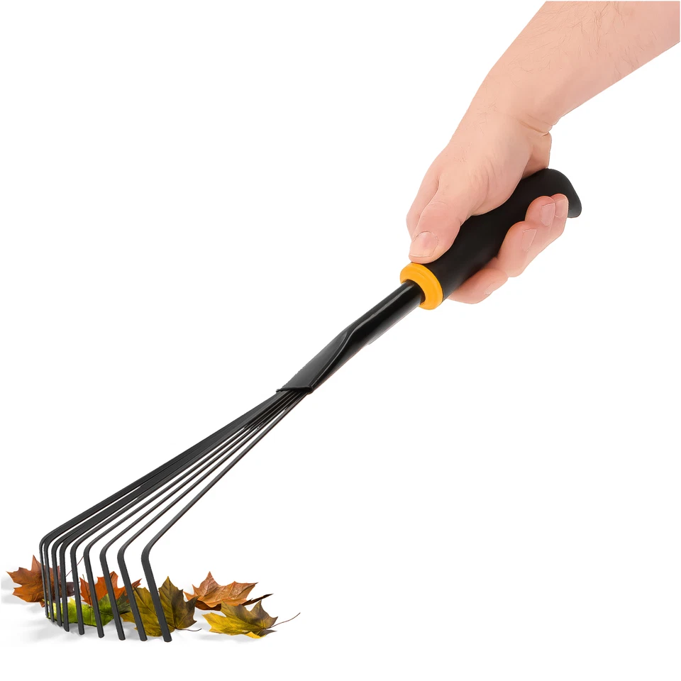 Kleinbesen Garten Handrechen Stahl 9 Zinken Breite 14 cm Ergonomischer Griff - Bild 4 von 4