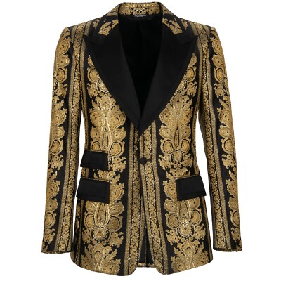 DOLCE & GABBANA Barock Jacquard Blazer Sakko Jacket Gold Schwarz 