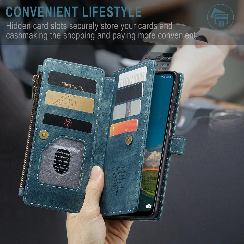 Funda tipo billetera con bolsillo con cremallera + correa para Samsung Galaxy S25 Ultra S24 FE S23 S22 S20 Foto 4 de 4