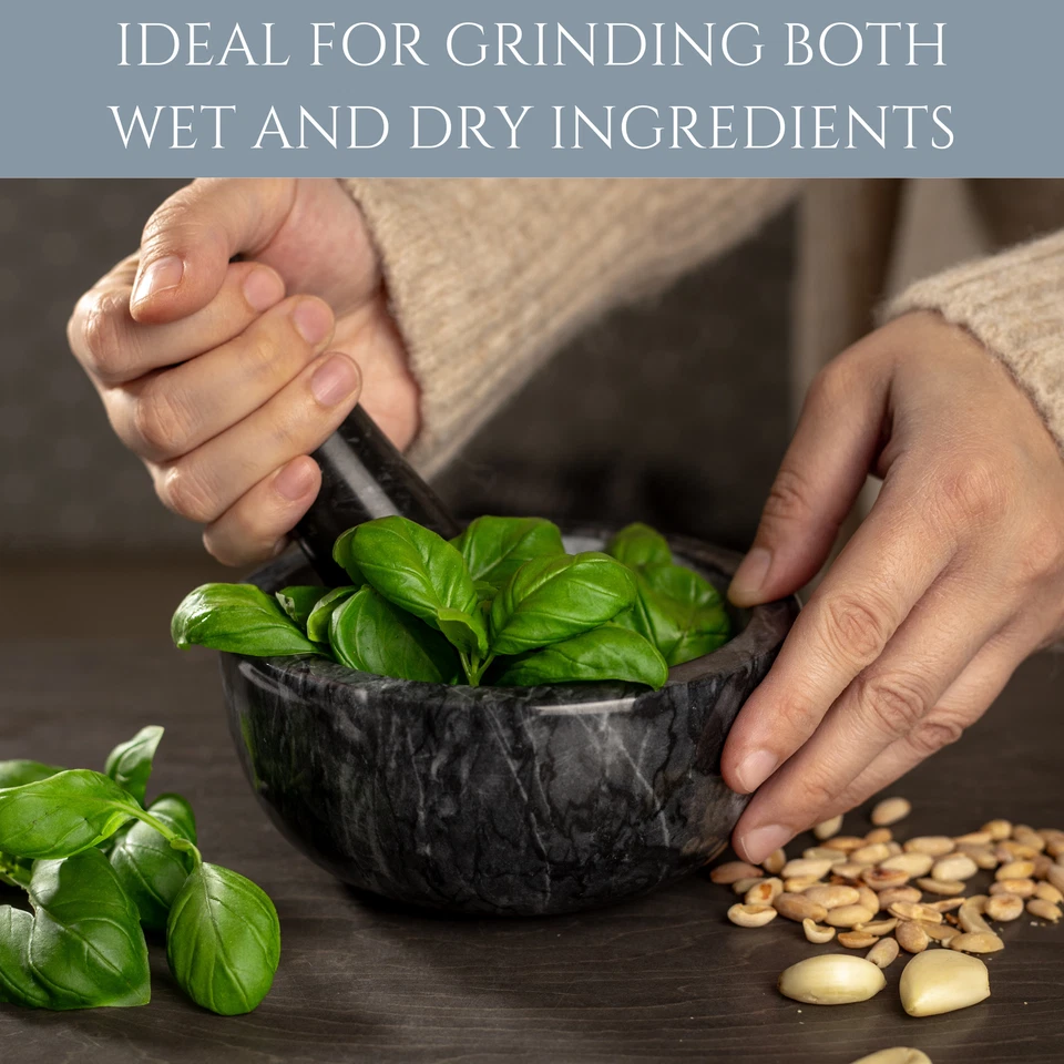 Pestle & Mortar Set Marble Spice & Herb Crusher Grinder Home Kitchen Tool  - Image 4 of 4