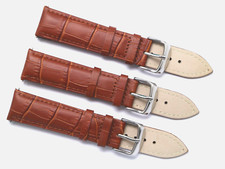 3Pcs 20mm Brown Croco Embossed Leather Unisex Watch Strap Silver Tone Buckle