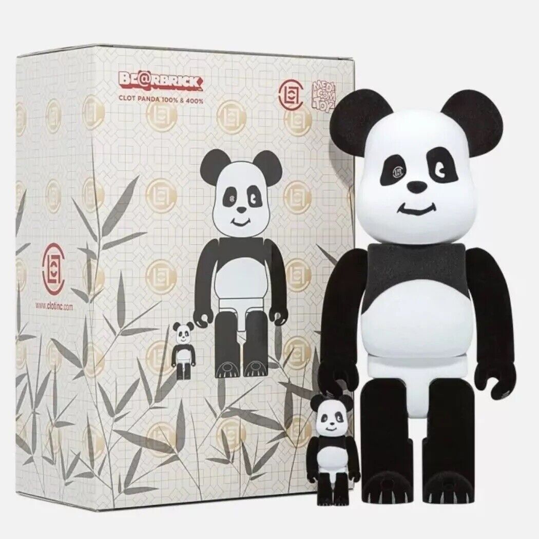 Medicom 400% + 100% Bearbrick Clot Panda Bearbrick Flocky Medicom 400% + 100% Bearbrick Clot Panda Bearbrick Flocky