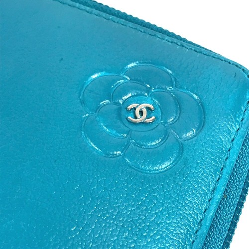 CHANEL Camellia CC CC Mark Zip Around Long Wallet Long Wallet Leather blue - Picture 9 of 17