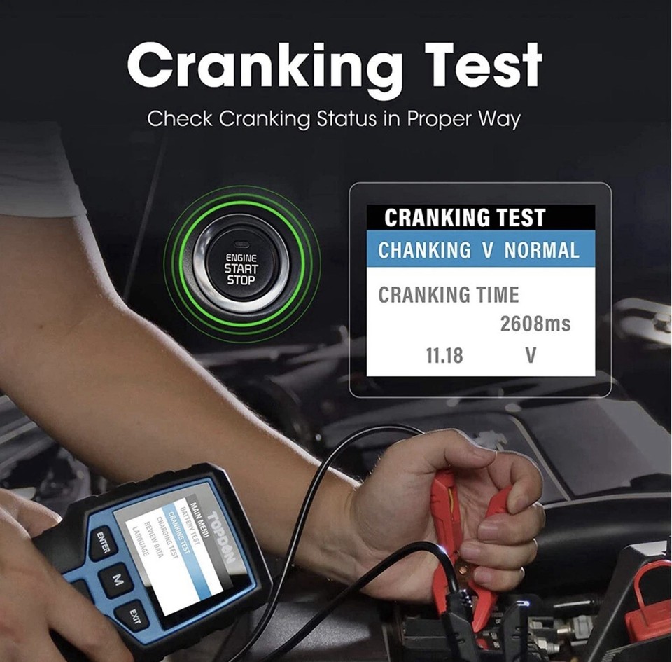 Load Test Sign TOPDON BT200 Battery Tester 12V 24V Cranking Charging Load Test Digital ...