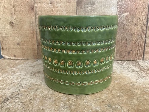 Vintage McCoy Pattern MCM Green Pottery Planter Pot w/ Gold Beaded Design