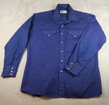 BR Western Shirt XX‑Large Blue Micro Dot Snap Button USA Made Long Tails
