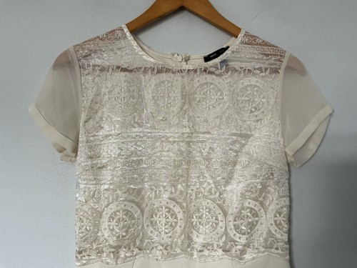 Mango Size Medium Cream Lace Shift Dress Excellent Condition - Picture 2 of 6