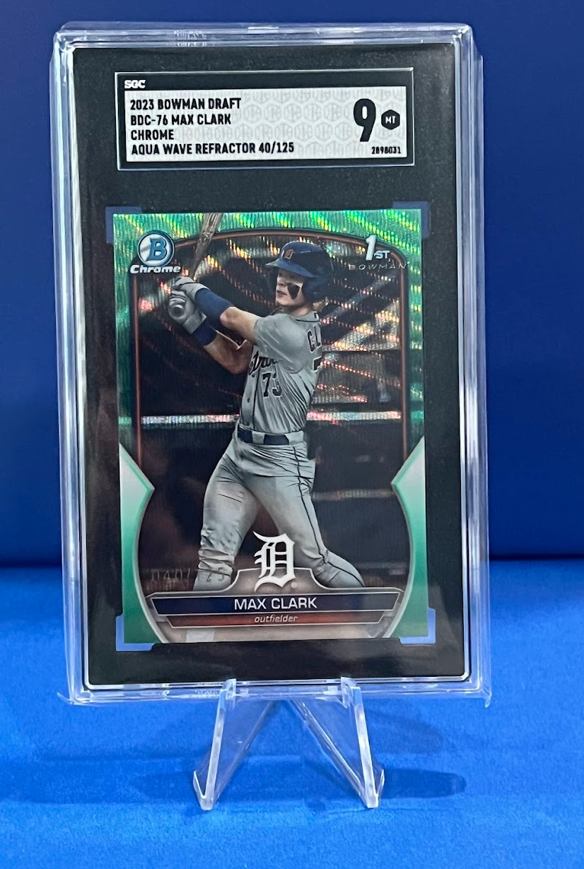 2023 BOWMAN DRAFT CHROME-AQUA WAVE #BDC76 MAX CLARK  /125 PSA 10