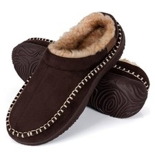 Men's Moccasin House Slippers - Memory Foam Indoor Outdoor Shoes Warm 12 Coffee