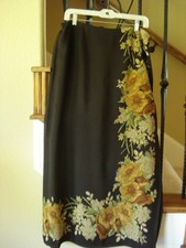 Dana Buchman Brown Maxi Skirt, Side Slit, Floral Print, Silk Blend, sz14