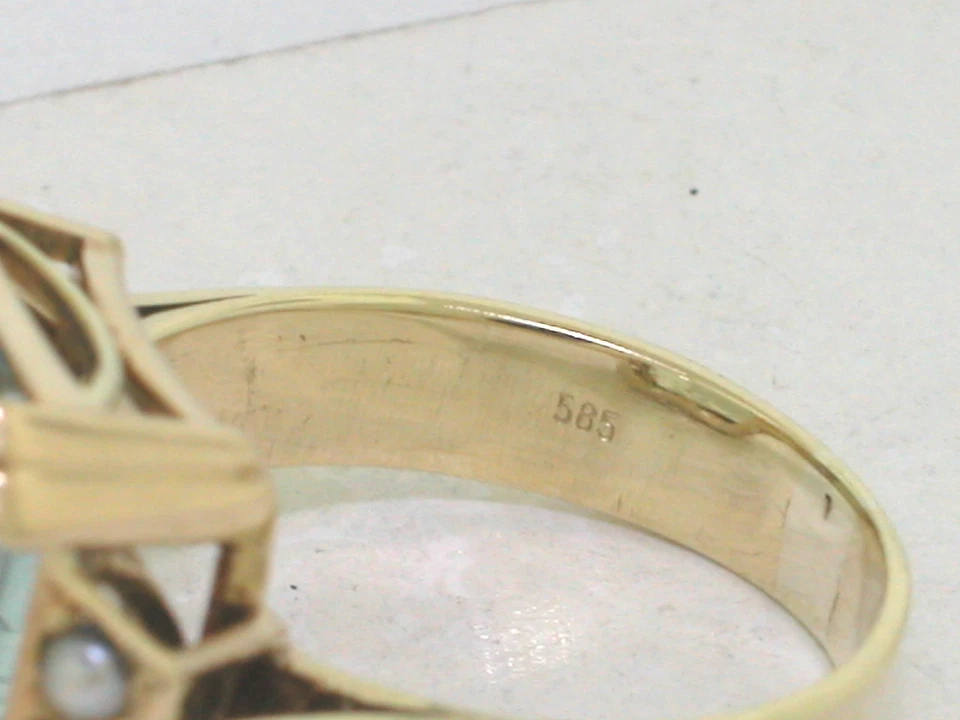 Vintage Aquamarin Ring 585 Gelbgold 14Kt Handarbeit Aquamarin 14,83ct 8 Perlen - Bild 4 von 4