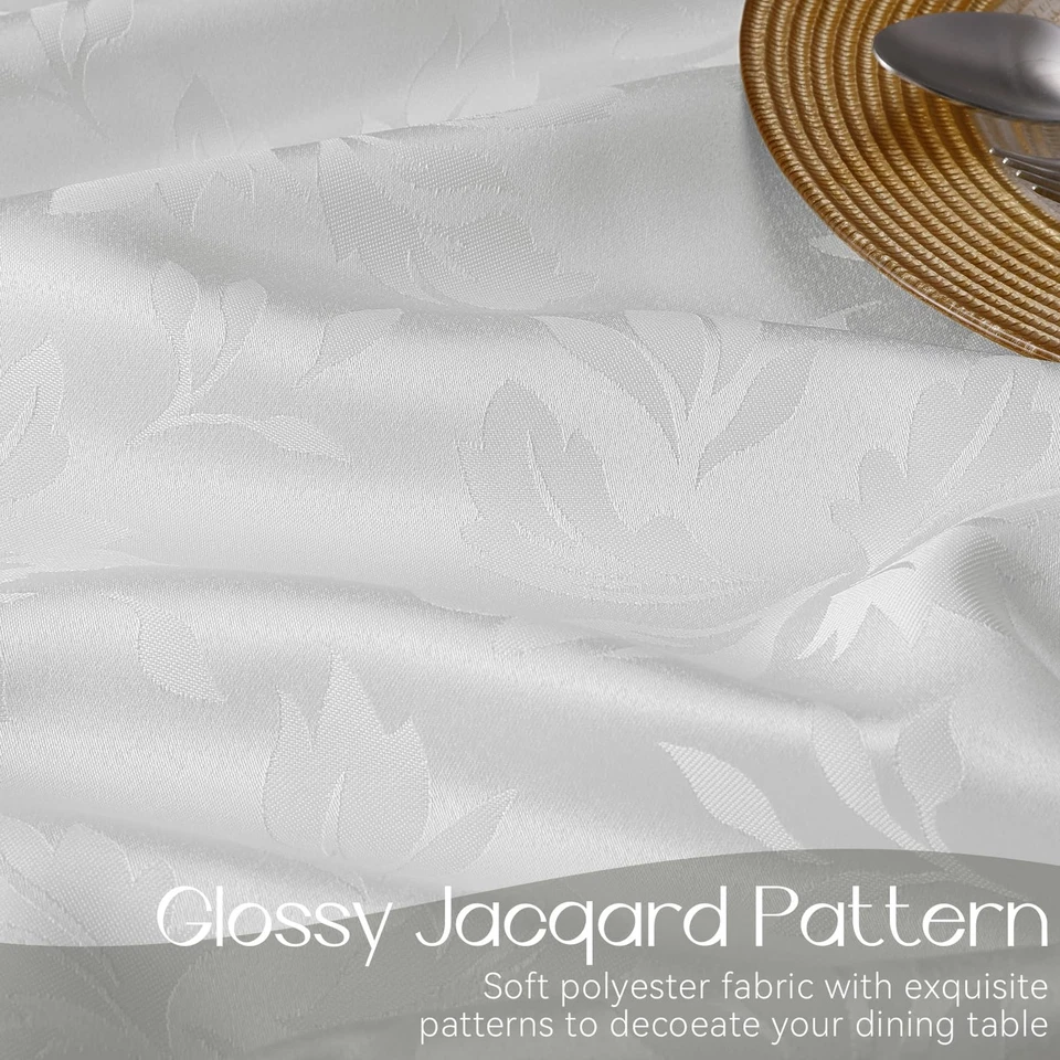 Nappe Blanche Rectangulaire 140x240cm en Jacquard Floral,Imperméable et Anti ... - Photo 2/4