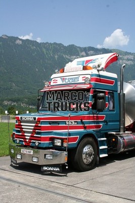 LKW Foto Scania 143H Tankwagen Auflieger Österreich blau VOGEL AUSTRIA RÖ #k3xs
