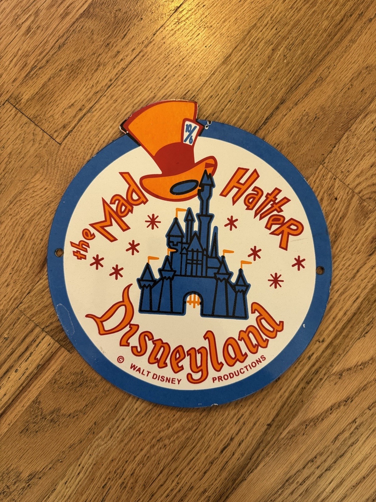 Vintage Disneyland Mad Hatter Porcelain Advertising Sign