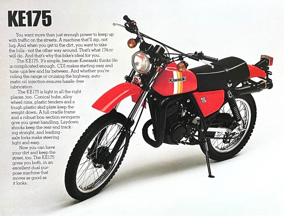 1981 Kawasaki KE175 double-sided sales brochure-literature KE 175
