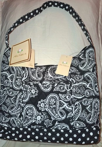 Women's Hangbag - Lily Waters - Shoulder Bag Black & White Pattern inside pocket