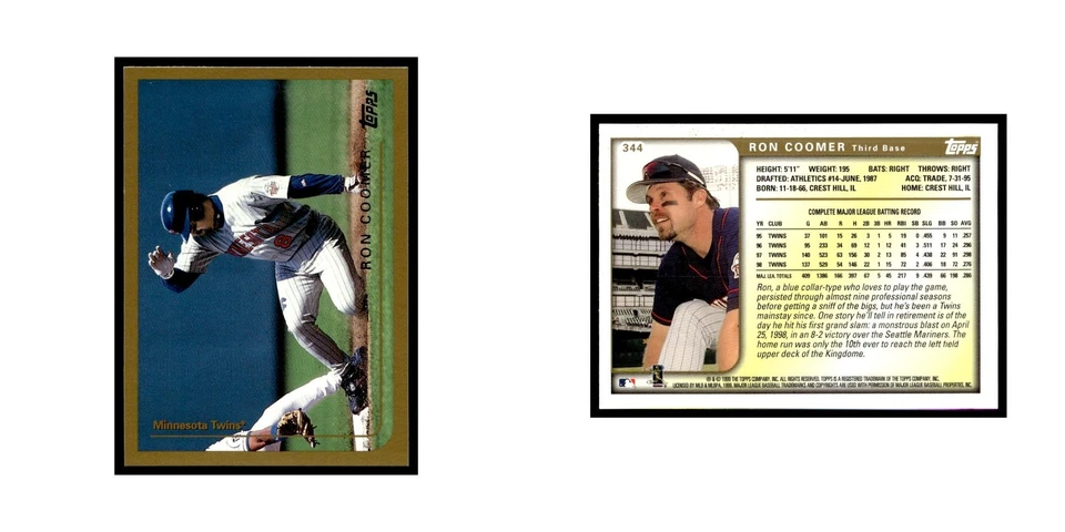 Ron Coomer 1999 Topps #344 Minnesota Twins Baseball Card NM - Image 3 of 3