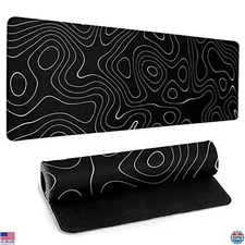Extra-Large Black Topographic Gaming Mouse Pad - Non-Slip Base, Stitched Edges