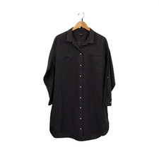 Quince Women 100% European Linen Shirt Dress Black Basic Sleeved L
