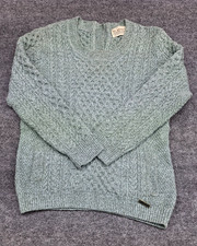BLARNEY Woolen Mills Aran Fisherman Cable Knit Size S Green Sweater Pockets