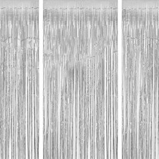 Silver Party Streamers 4 Pack Foil Fringe Curtain Backdrop 3.3x6.3 Feet Decor
