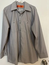 Red Kap Touch Tex Industrial Long Sleeve Work Shirt Uniform Gray 2-Pocket Sz L