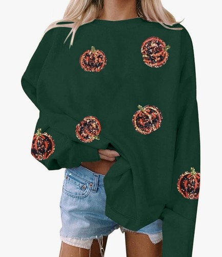 Holiday editions sequin pumpkin halloween sweatshirt Size Large - Picture 2 of 5