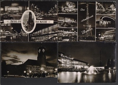 Kl. Collection of 14 West Berlin postcards with motifs Berlin at night around 1960-68
