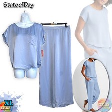 NWT State of Day Women XL 2-Pc Crepe de Chine Short-Sleeve Pajama Set 100183585