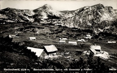 Postcard Styria Austria, Hochschwab, alpine huts on pasture, wide... - 5029608