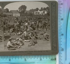 Troopers Feeding Horses & Resting on March WWI Realistic Travels Stereoview