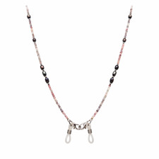 925 Silver Gray Baroque Pearl Sapphire Beads Face Mask Necklace Holder 29 in