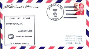 Frontier Airlines First Flight Jackson Mississippi - Little Rock Arkansas - 1979