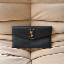 Saint Laurent YSL Uptown Pouch Clutch Bag in Black Grained Leather Gold Hardware