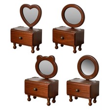 Tabletop Mirror Makeup Case Organizer Vintage with Storage Box Wood Desk Makeup
