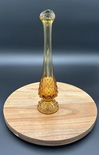 Vintage Amber Hobnail Swung Glass Bud Vase