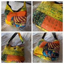 Borsa a tracolla etnica paillettes perline arte lavoro cotone con cerniera giallo mix