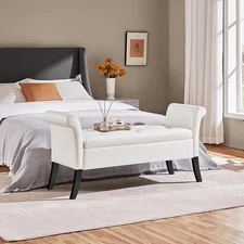 Ottoman with Storage, 52" Storage Ottoman Bench with Safety Hinge, Upholstered B