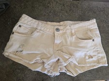 Rue 21 Shorts Womens Size 3/4 Cream Tint Denim Destroyed Cut Offs