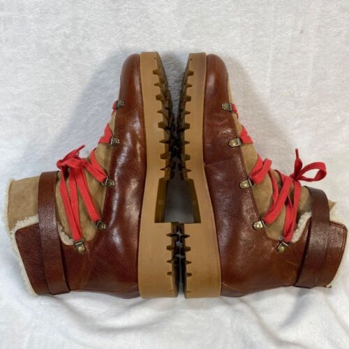 Leather Ankle Boots Faux Fur Lined Lace Up Buckle Accent Size 12 - Picture 7 of 9