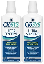 Closys Ultra Sensitive Mouthwash, Unflavored, Soothe Entire Mouth 32 Oz, Pack-2