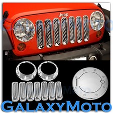 Chrome Headlightfront Mesh Grillegas Wmagnet Cover Fit 07-17 Jeep Wrangler Jk