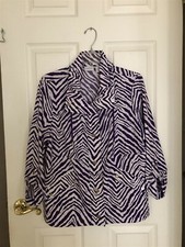 Chico's Zenergy Size 1 M 8-10 Neema Zhara Zebra Purple Jasper Snap Front Jacket