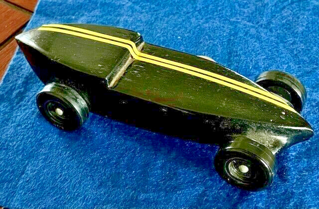 Vintage 1958 Wood Soapbox Derby Car 7" Black w/ Yellow Pinstripes