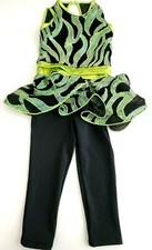 Weissman Child Dance Costume Sequins Green/Lime Green/ Black one piece Sz Small