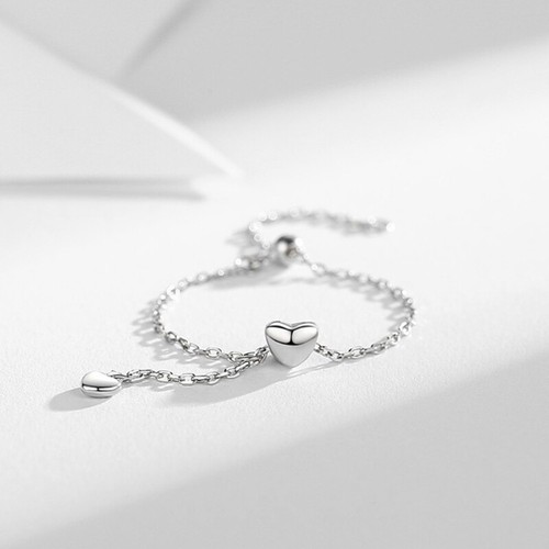 Fashion Simple Heart Circle Chain Drawable Rings For Women Girls Silver Color - Picture 6 of 8