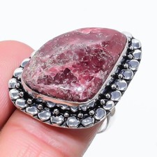 Pink Rhodochrosite Gemstone 925 Sterling Silver Jewelry Ring Size 7.5 US 