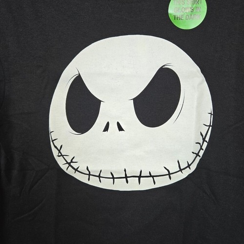Nightmare Before Christmas Boys Black Jack Skellington Glow in Dark Tee L New - Picture 3 of 7