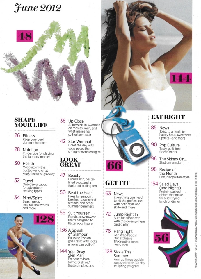 Shape Magazine Malin Akerman Bikini Body Workout Flat Abs Summer Snacks 2012 - Image 3 of 4